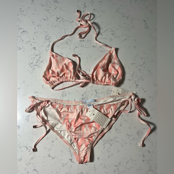 Eberjey NWT Pink Carmelita Mamey Gisele Top Kate Bottoms Striped Bikini Sz Large - Picture 2 of 8